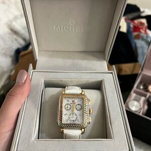 Michele Gold-Tone and White Timepiece
